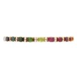 Armband "Regenbogen" mit Farbsteinen und Brillanten zus. ca. 1,76 ct,