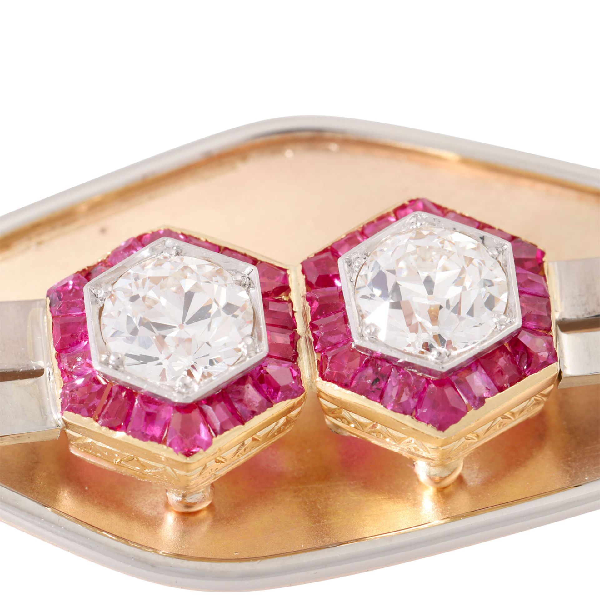 Brosche mit 2 schönen Altschliffdiamanten zus. ca. 1,8 ct,  - Bild 5 aus 5