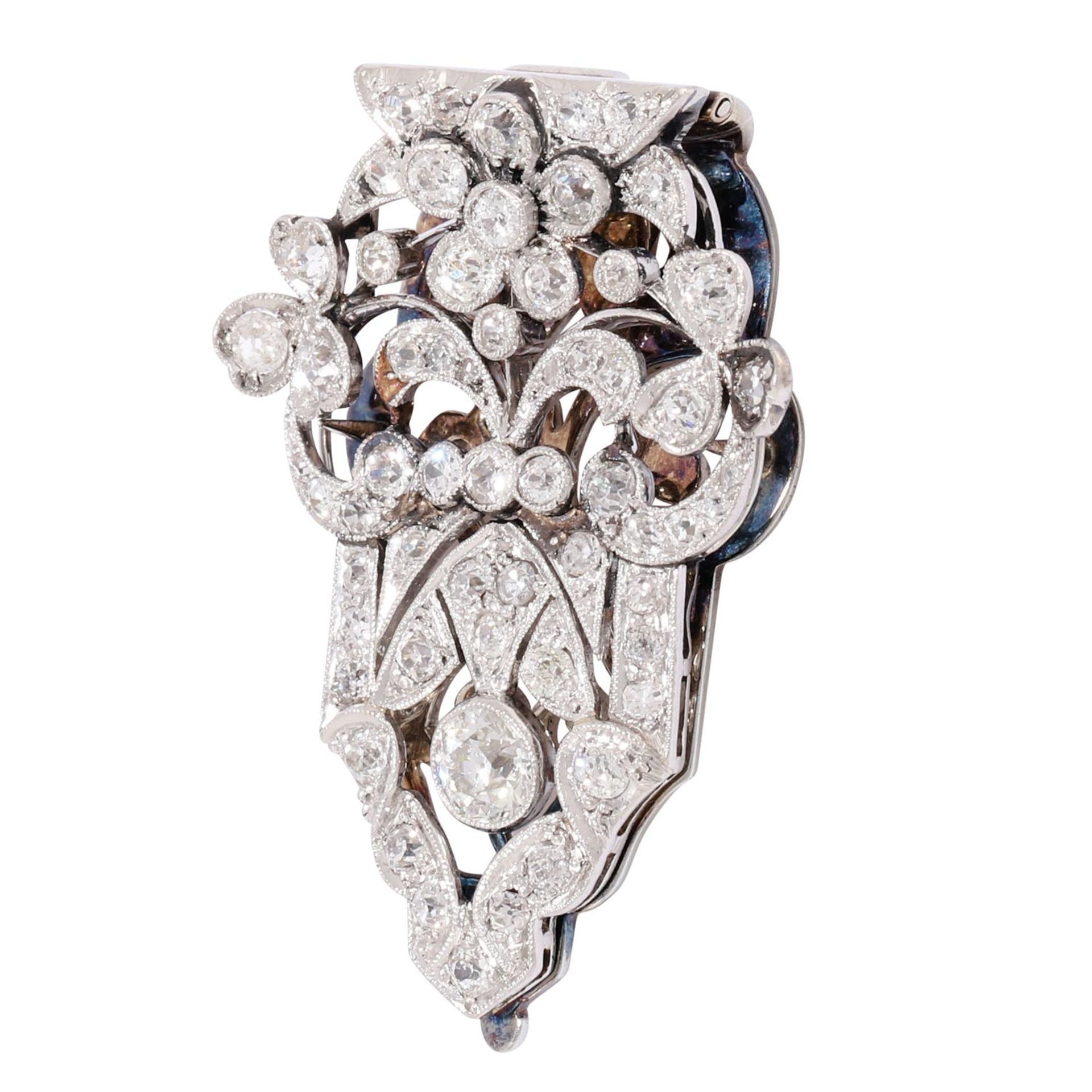 Antiker Kleiderclip mit Diamanten von zus. ca. 1,65 ct,  - Bild 3 aus 4