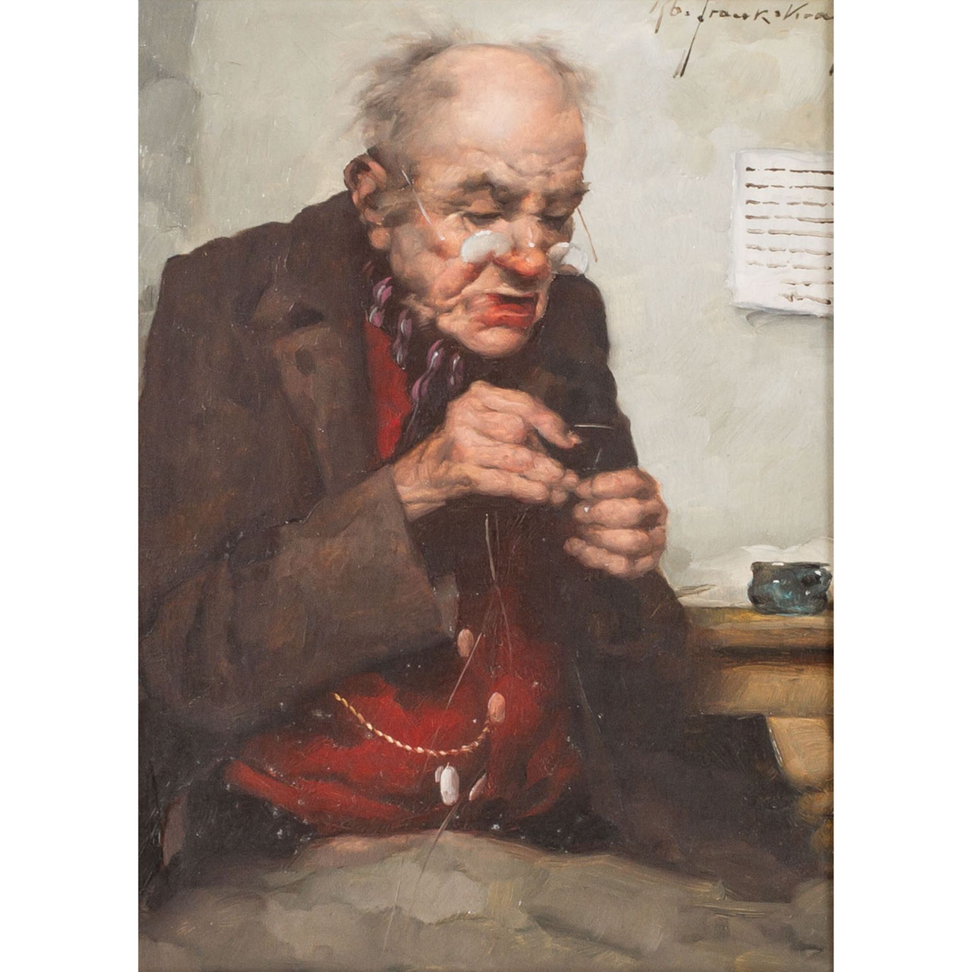FRANK-KRAUSS, ROBERT (1893-1950) "Alter Schneider beim Einfädeln des Fadens"