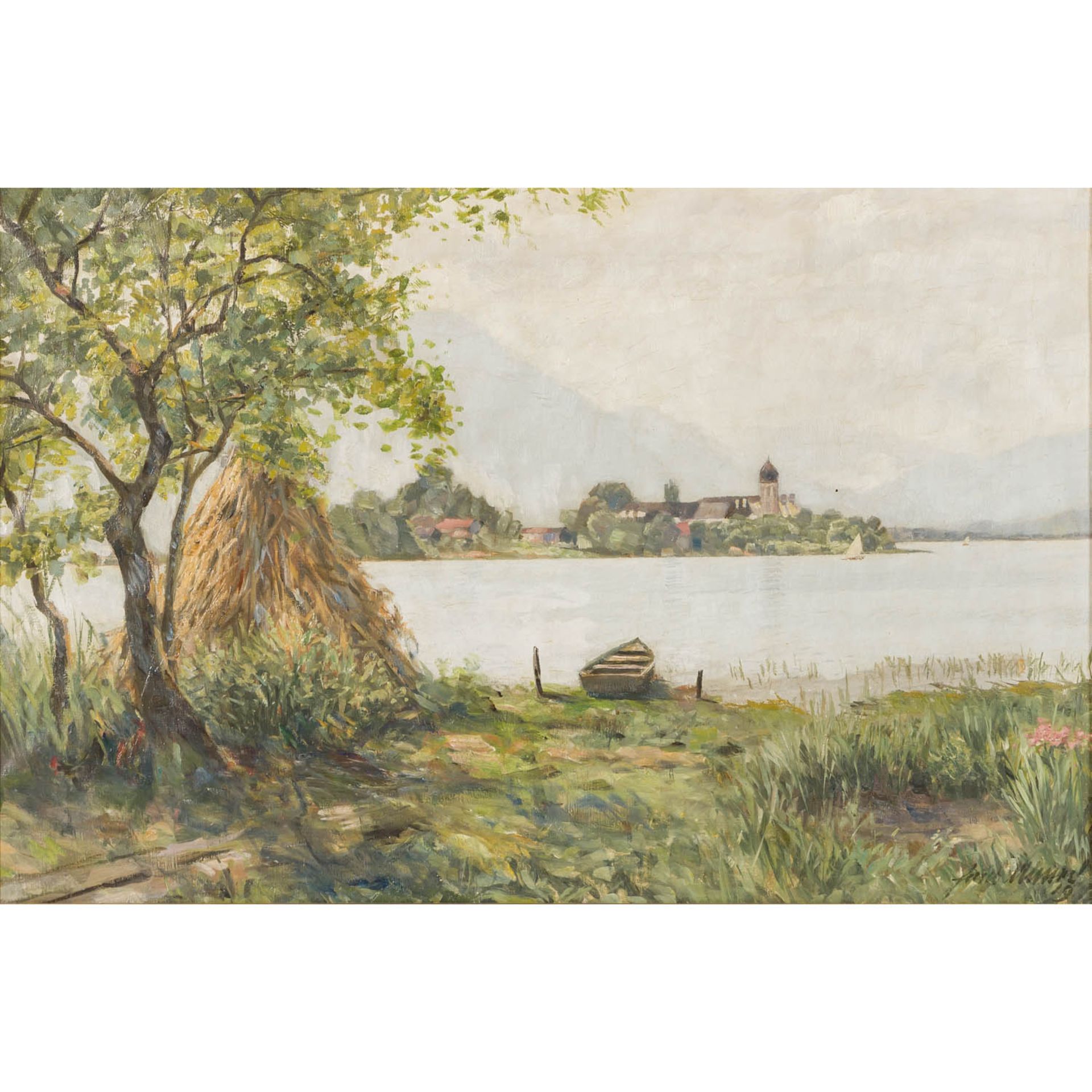ULMER, HANS (1886-?) "Die Fraueninsel im Chiemsee mit dem Benediktinerinnenkloster und dem frei steh