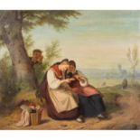 GAUDENZ VON RUSTIGE, HEINRICH FRANZ (1810-1900) "Zwei junge Mädchen lesen eine Nachricht, während ei