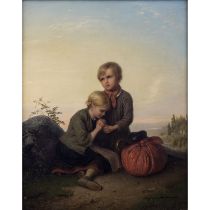 MEYER VON BREMEN, JOHANN GEORG (1813-1886) "Kinder sprechen ein Gebet während einer Rast" 1853