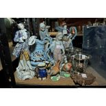 Collection of porcelain items, Lladro figures of a goose girl and a girl with rabbits,