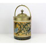 Florence Barlow (British, flor. 1873) for Doulton, a stoneware biscuit barrel, mounted with a metal