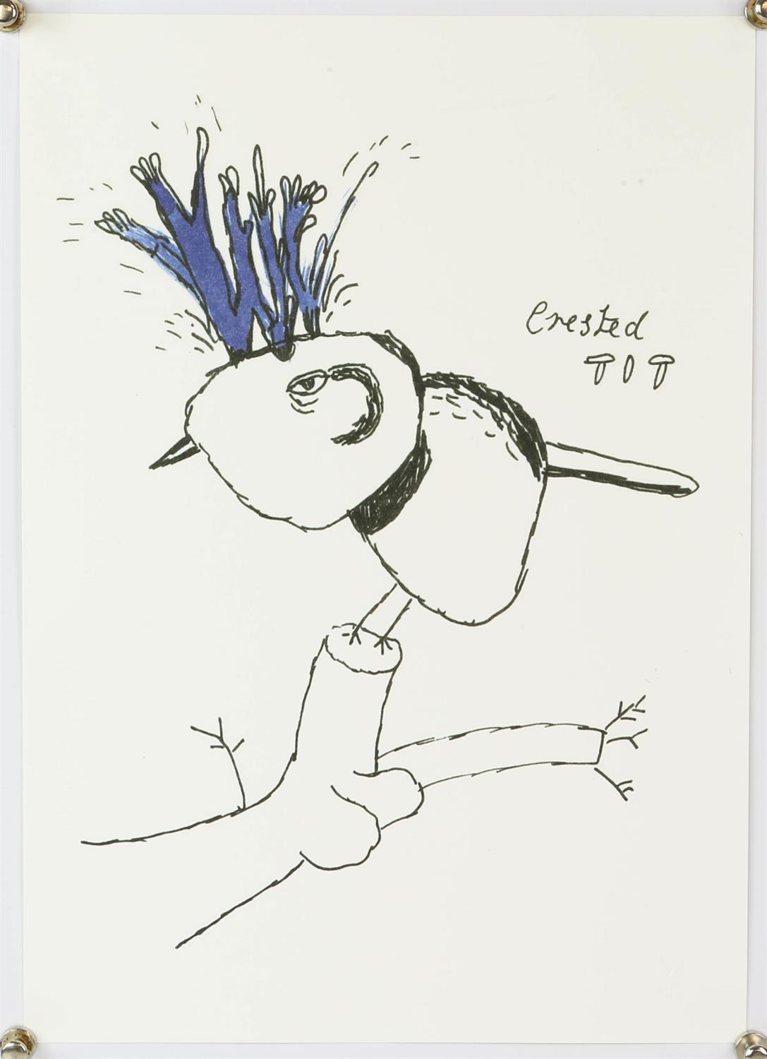 Vic Reeves (British, b. 1959), 'Crested Tit', lithograph in colours, unsigned, bearing Sky Editions