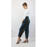 GIANNI VERSACE green Italian wool, pleated-front ladies trousers with coloured knit side-panel