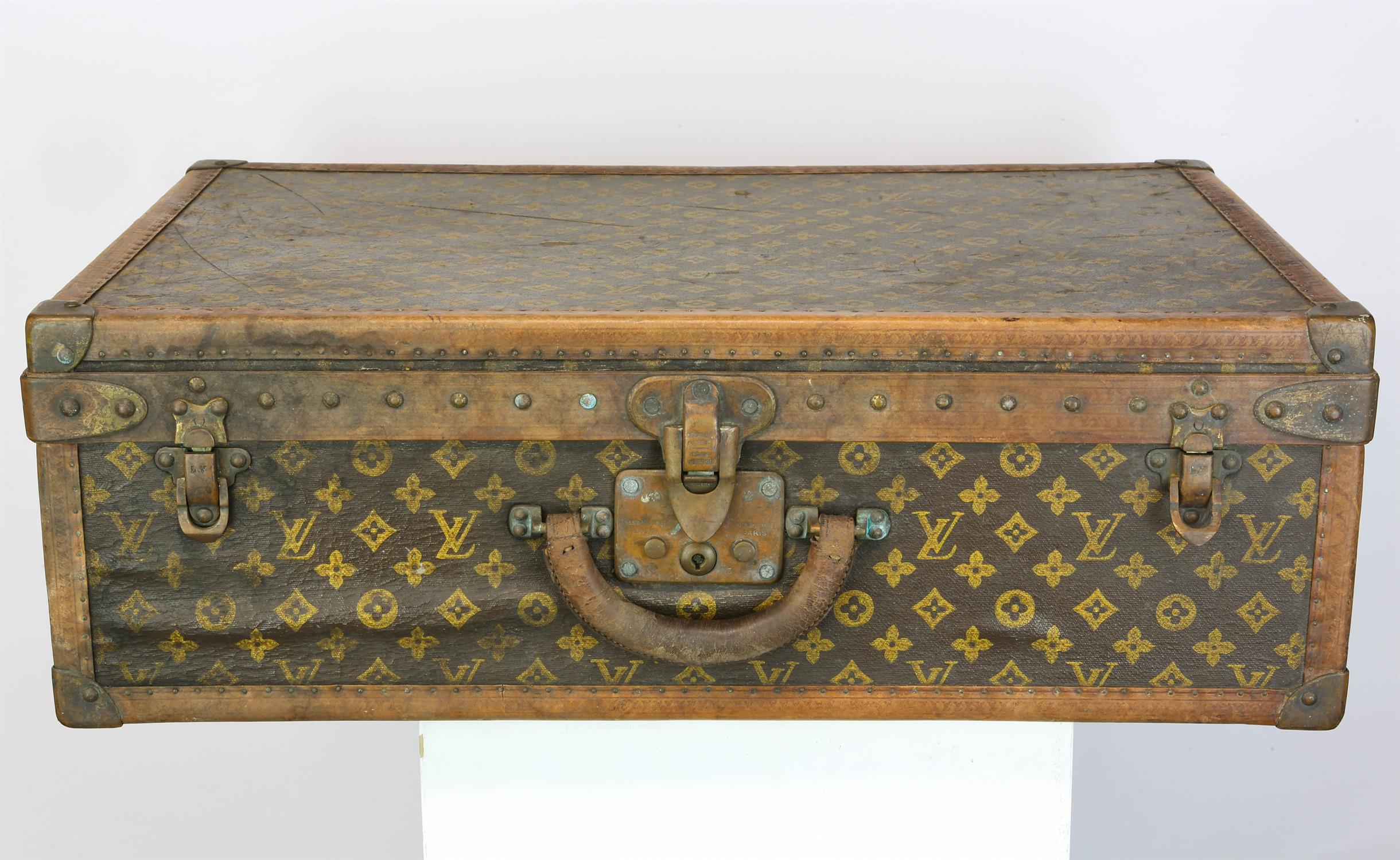 Vintage LOUIS VUITTON Alzer 65 hard-shell suitcase/trunk with signature stencilled monogram canvas