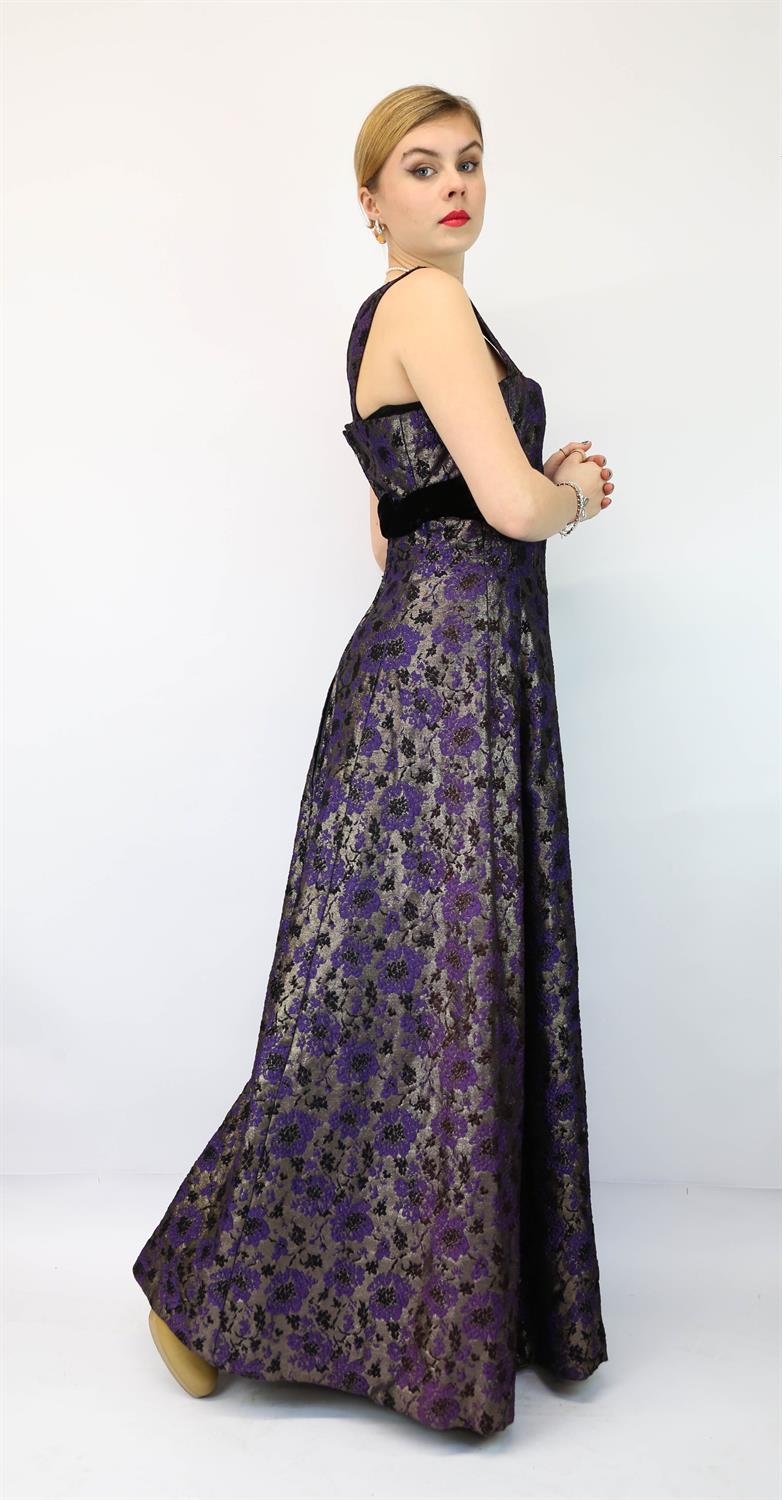 Updated description. Rare original CHRISTIAN DIOR 1960s floral purple with gold lurex floor-length - Image 4 of 6