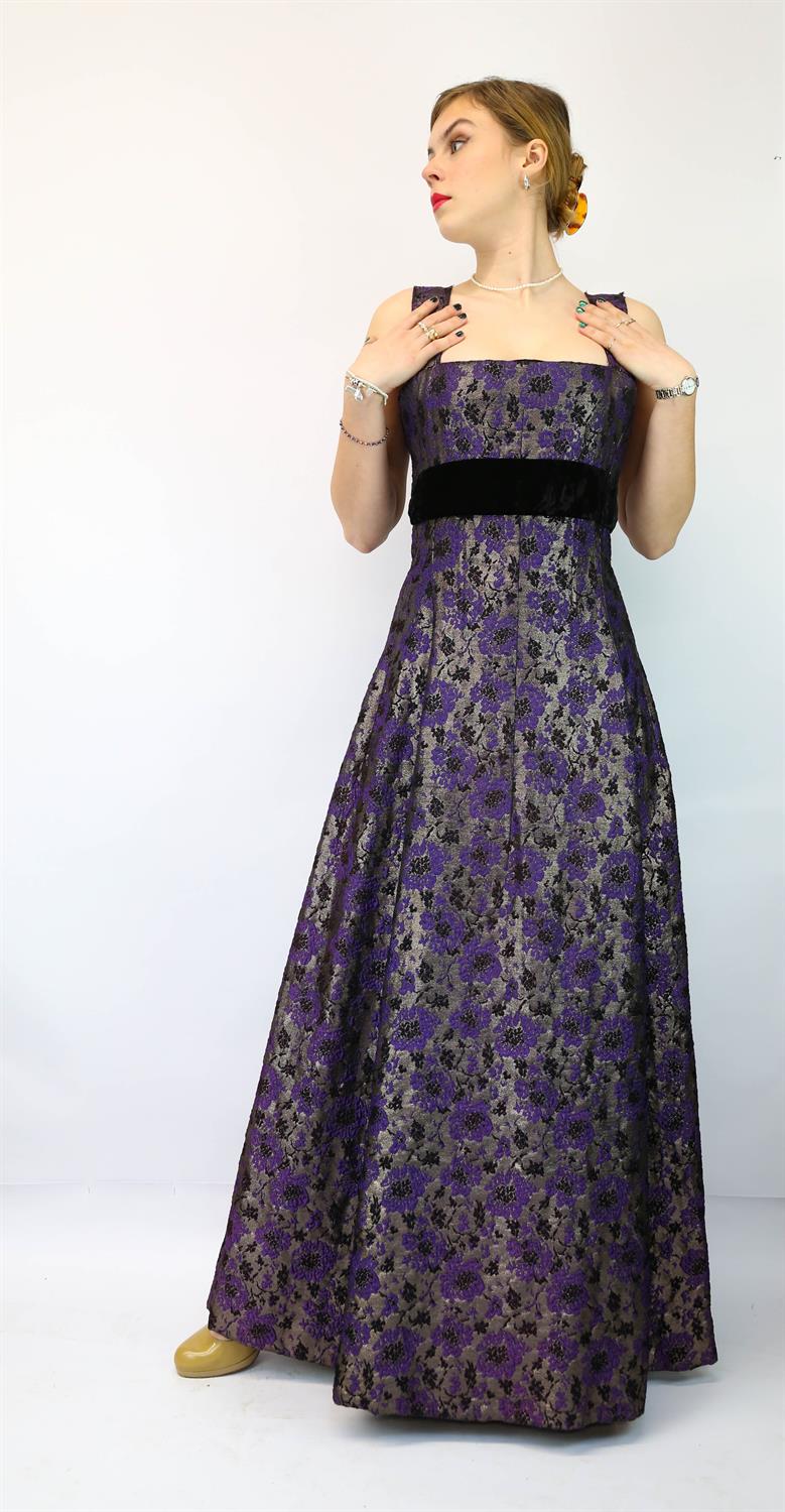 Updated description. Rare original CHRISTIAN DIOR 1960s floral purple with gold lurex floor-length - Image 2 of 6