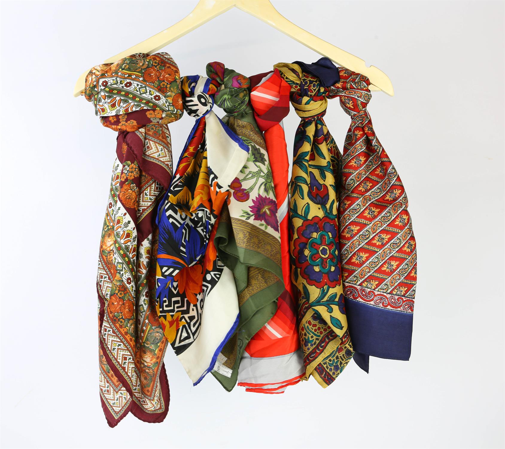 A collection of 50 vintage mostly silk and some cotton ladies scarves dating from the 1960s and