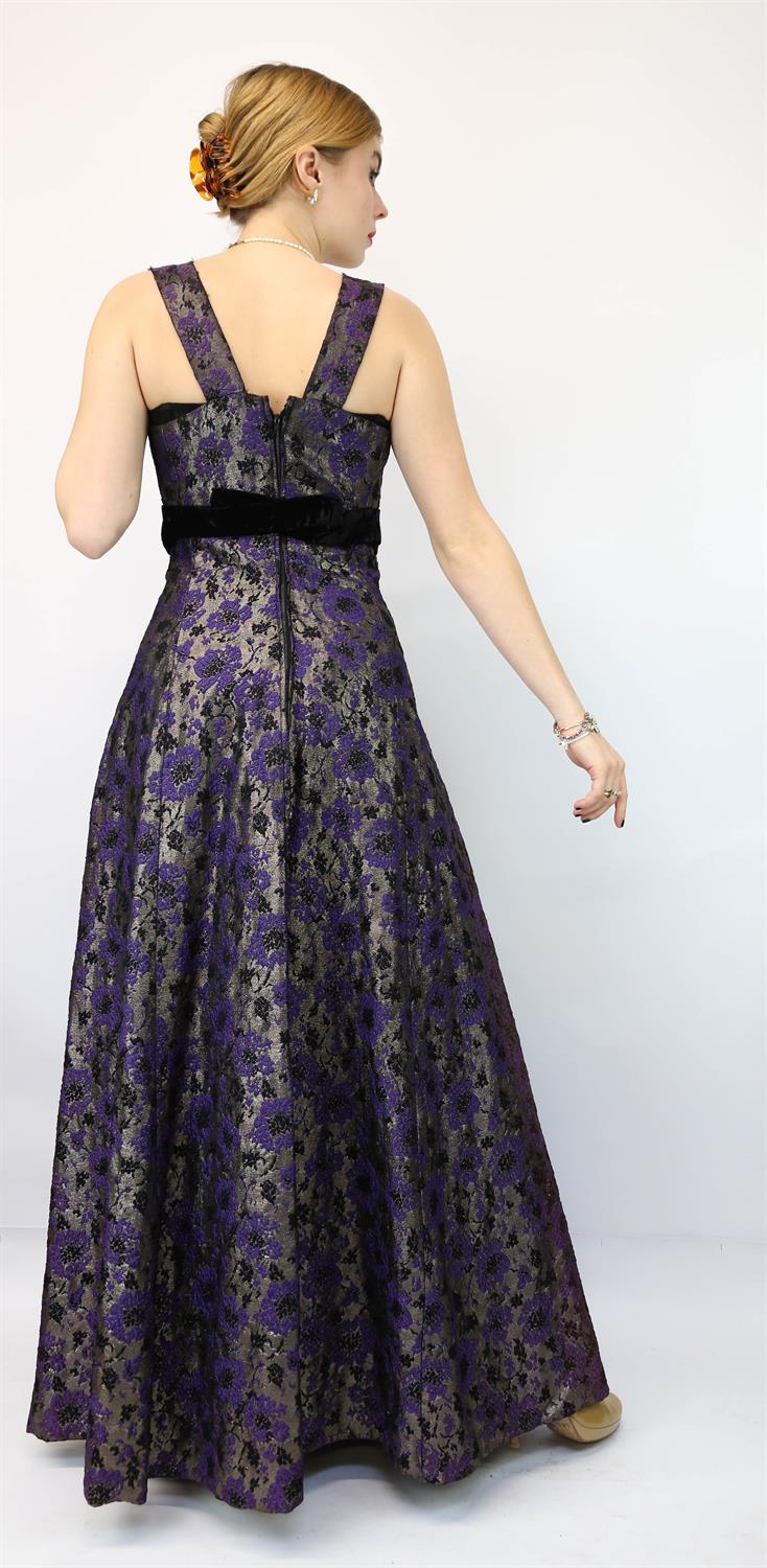 Updated description. Rare original CHRISTIAN DIOR 1960s floral purple with gold lurex floor-length - Image 5 of 6