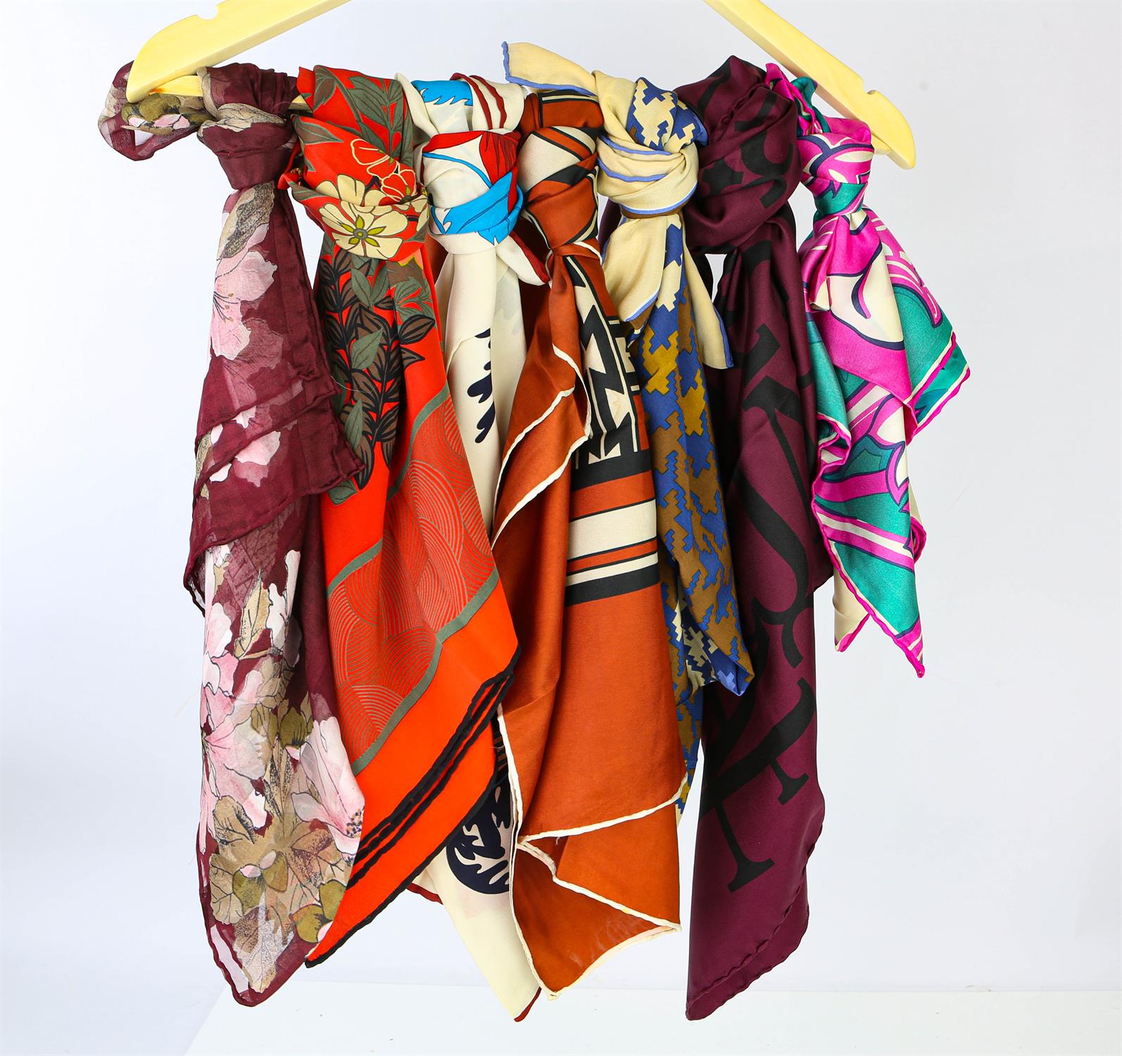 A collection of 50 vintage mostly silk and some cotton ladies scarves dating from the 1960s and