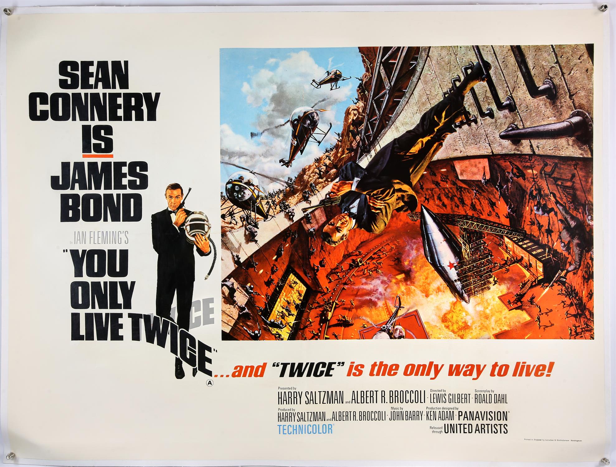 James Bond You Only Live Twice (1967) British Quad film poster, Style A (volcano),