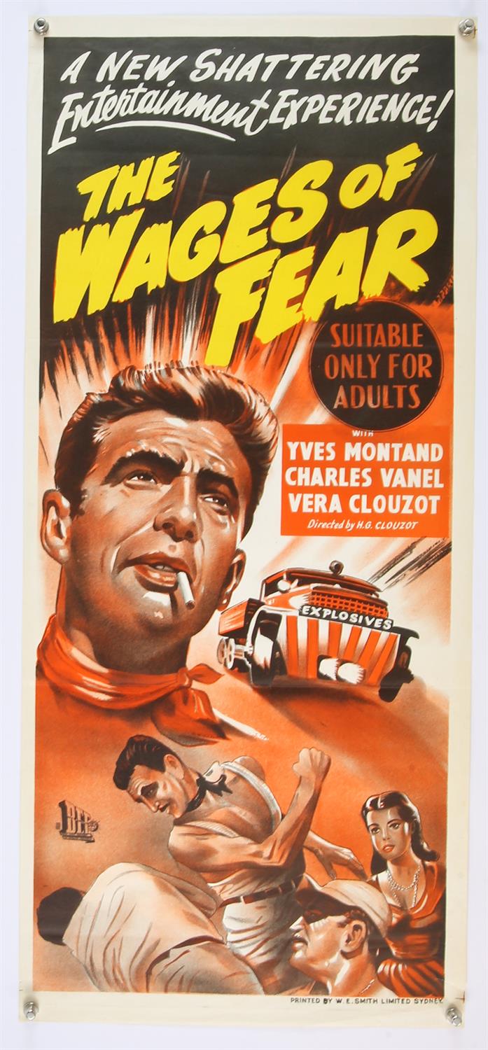 Wages of Fear (1953) Australian Daybill film poster, directed by Clouzot and starring Yves Montand,