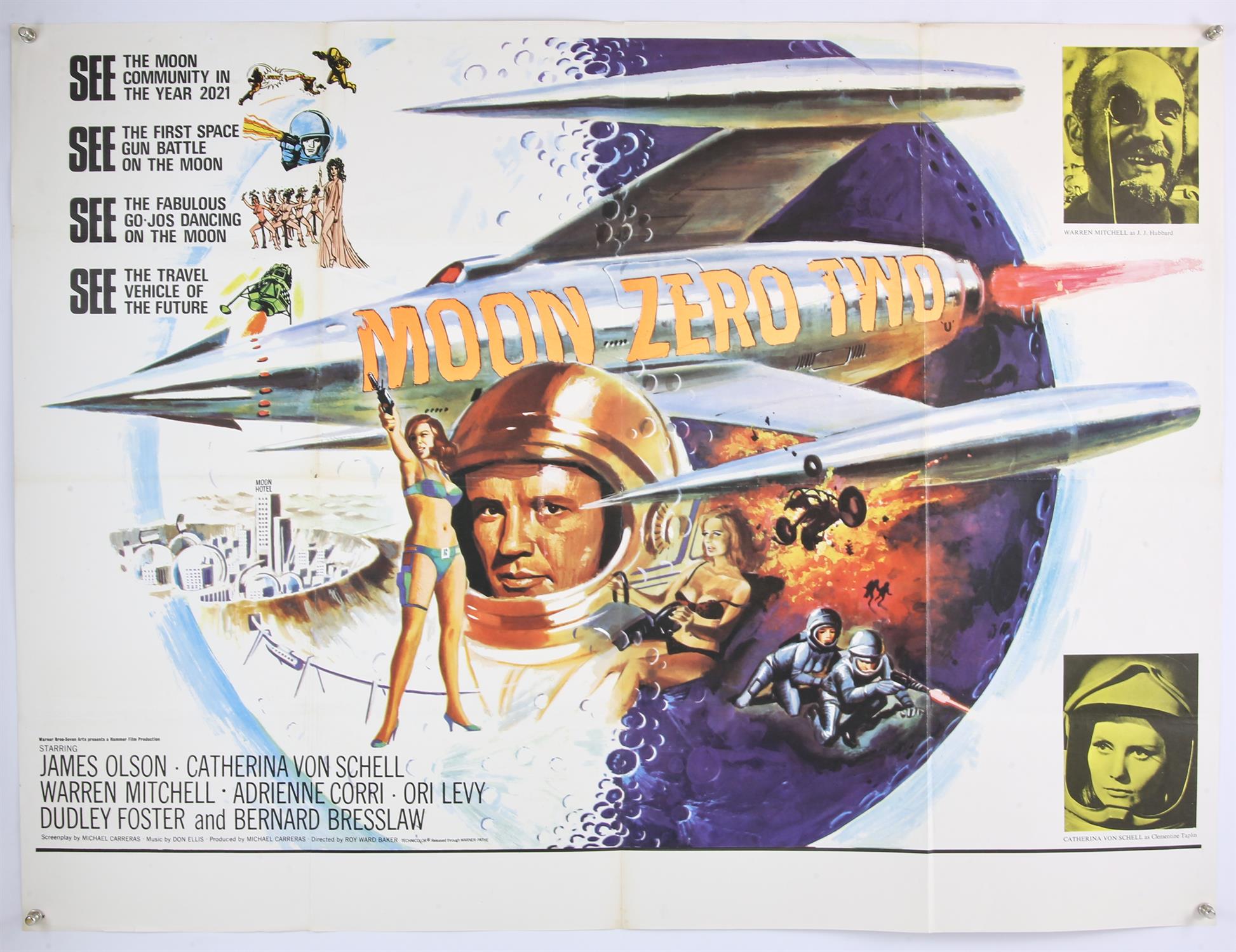 Moon Zero Two (1969) British Quad film poster, Hammer Films Production, Style A, artwork by Tom
