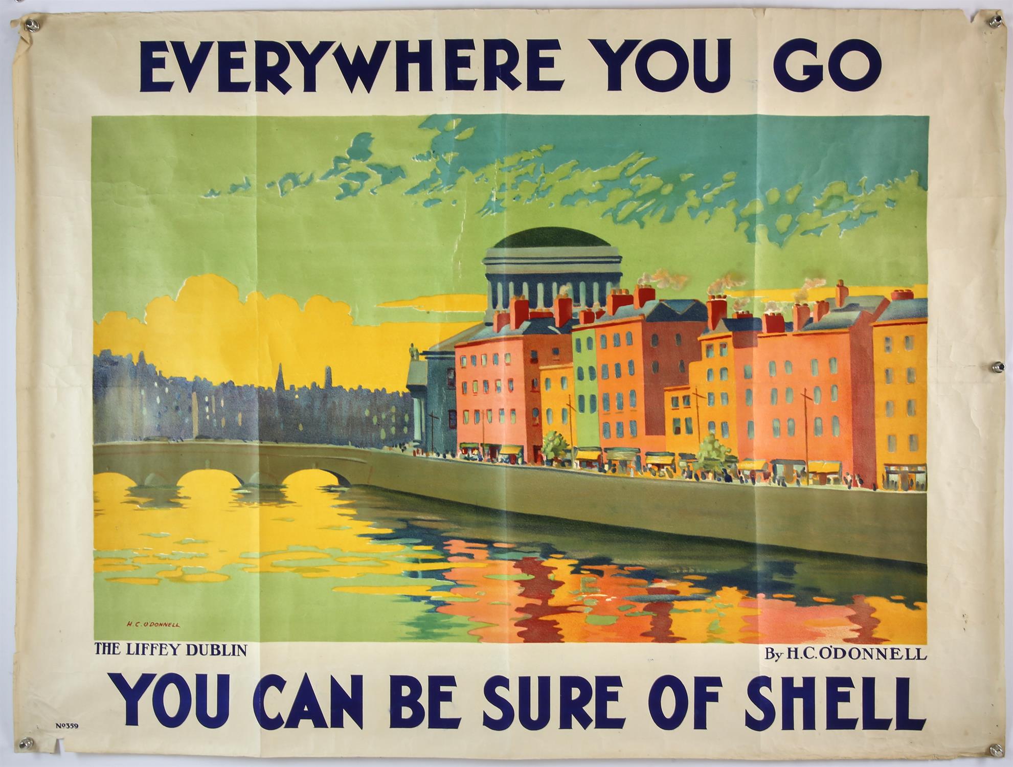 Everywhere You Go You can be sure of Shell - Vintage advertising poster, The Liffey Dublin,