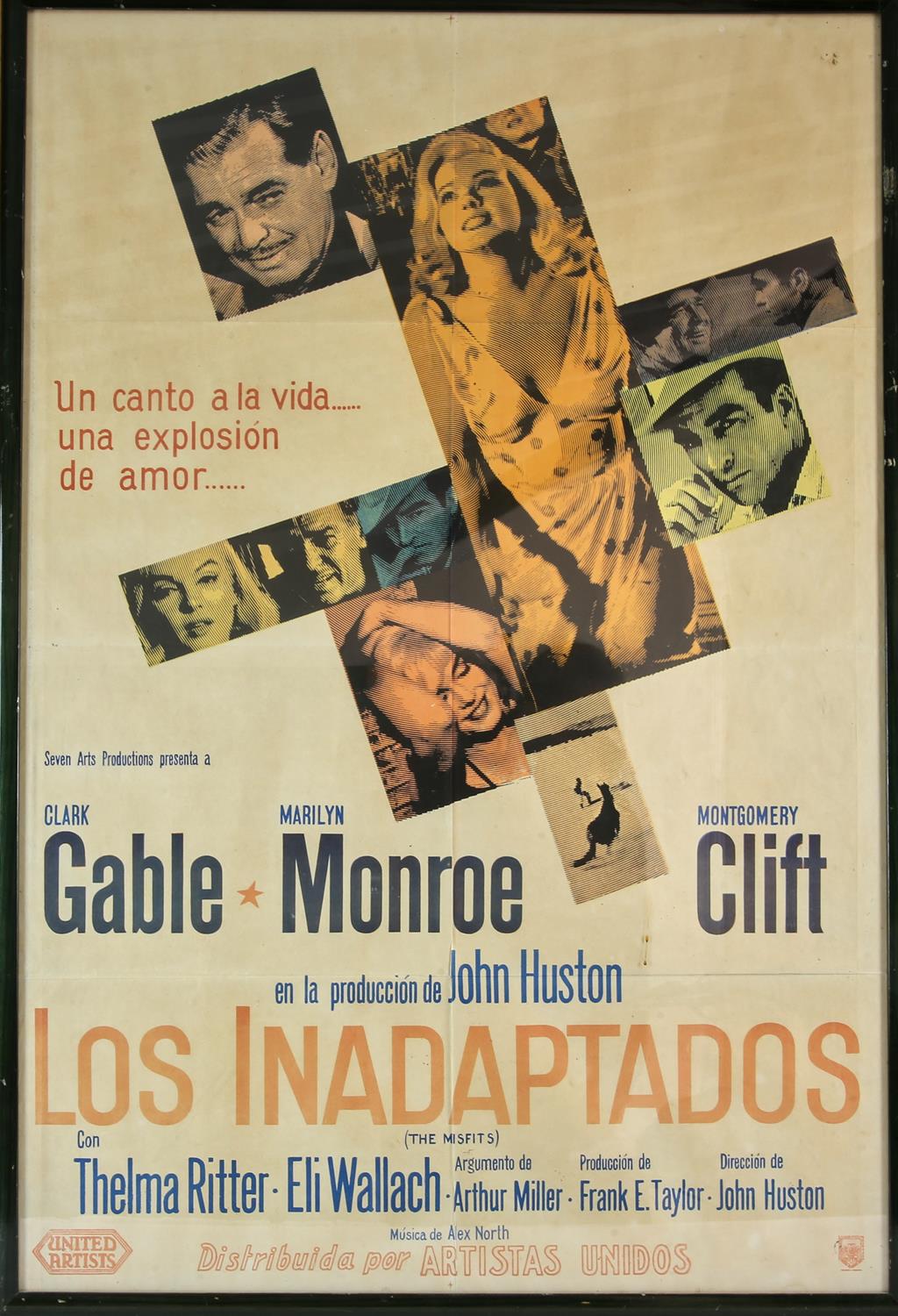 Misfits (1961) Argentinian film poster, starring Marilyn Monroe and Clark Gable, framed,