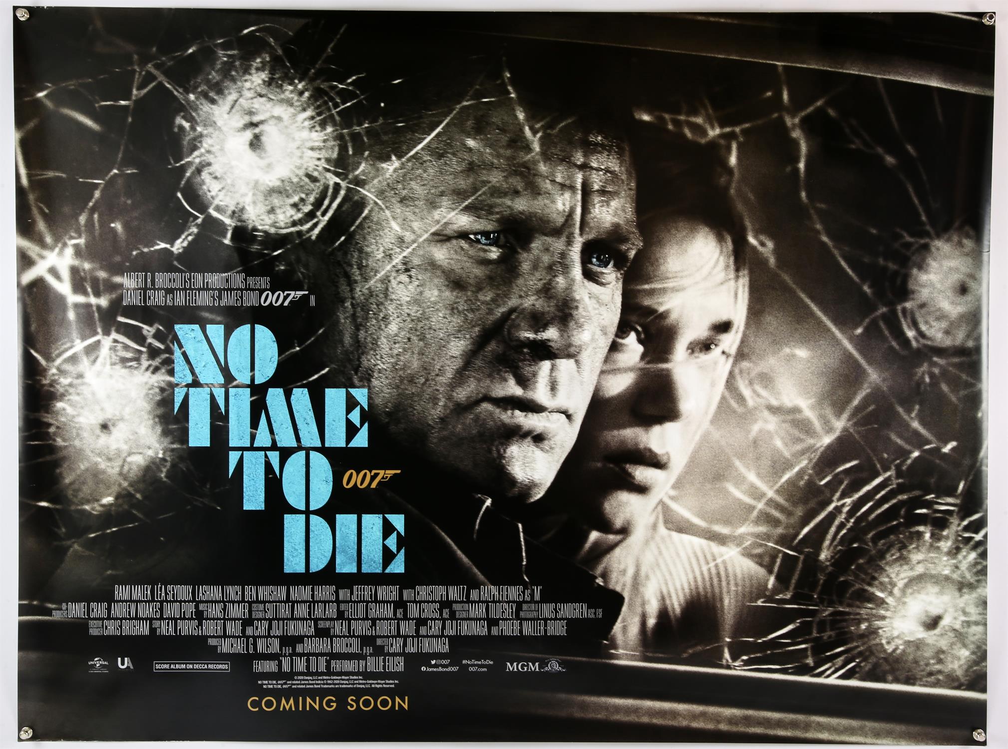 James Bond No Time To Die (2021) British Quad teaser film poster featuring Daniel Craig & Lea