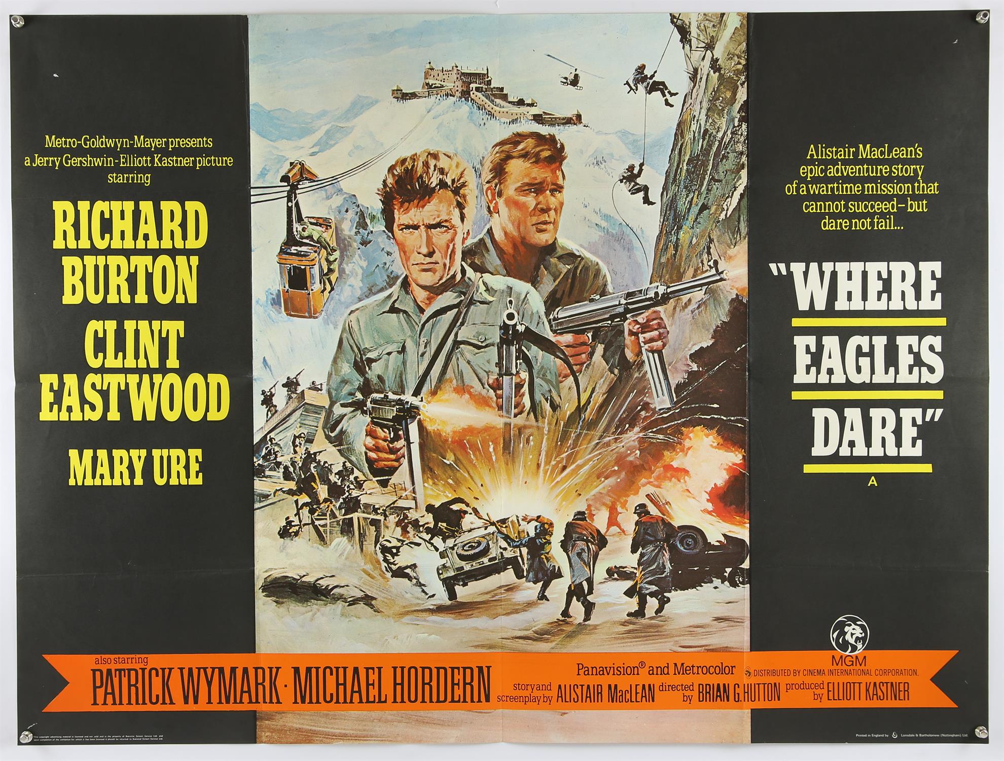 Where Eagles Dare (R-1970's) British Quad film poster, War starring Clint Eastwood & Richard Burton,