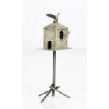 Dutch silver miniature of a dove/bird house on stand, 10.5cm high