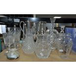 A Quantity of mixed glassware including etched goblets, claret jug, candlestick etc.