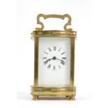 Brass carriage clock the white enamel dial with Roman numerals H 16cm