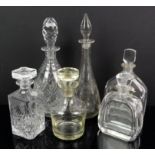 Glassware including cut glass decanters and glasses of various form including tumblers,
