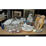A mixed Lot of ceramics and glassware including glass slippers, a pair of Ceramic dogs
