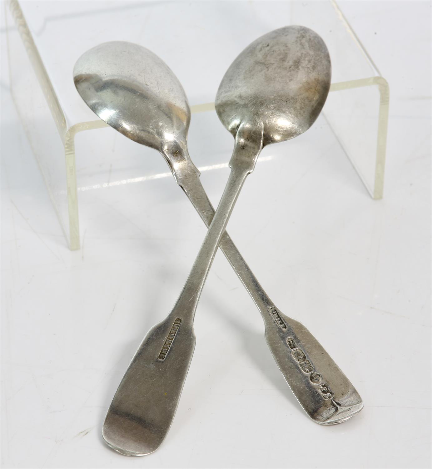 Irish provincial silver fiddle and shell spoon with Ramsey coat of arms marked sterling,