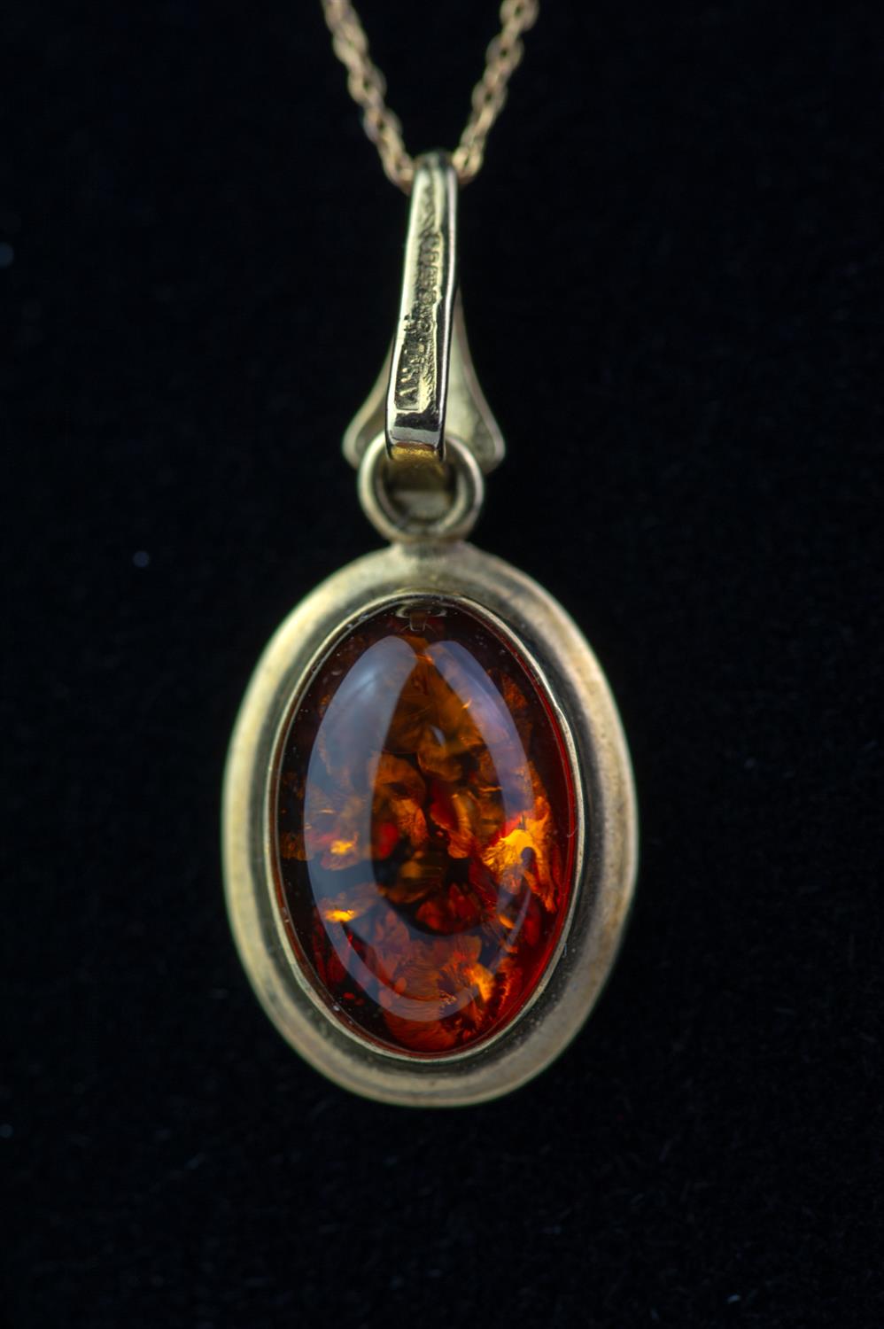 Single stone amber pendant, in 9ct gold, on a stamped 9ct chain, chain length 40cm, - Image 4 of 5