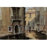 Andrew King ROI (British, b. 1956), Venetian canal scene, watercolour, signed in pencil lower left,