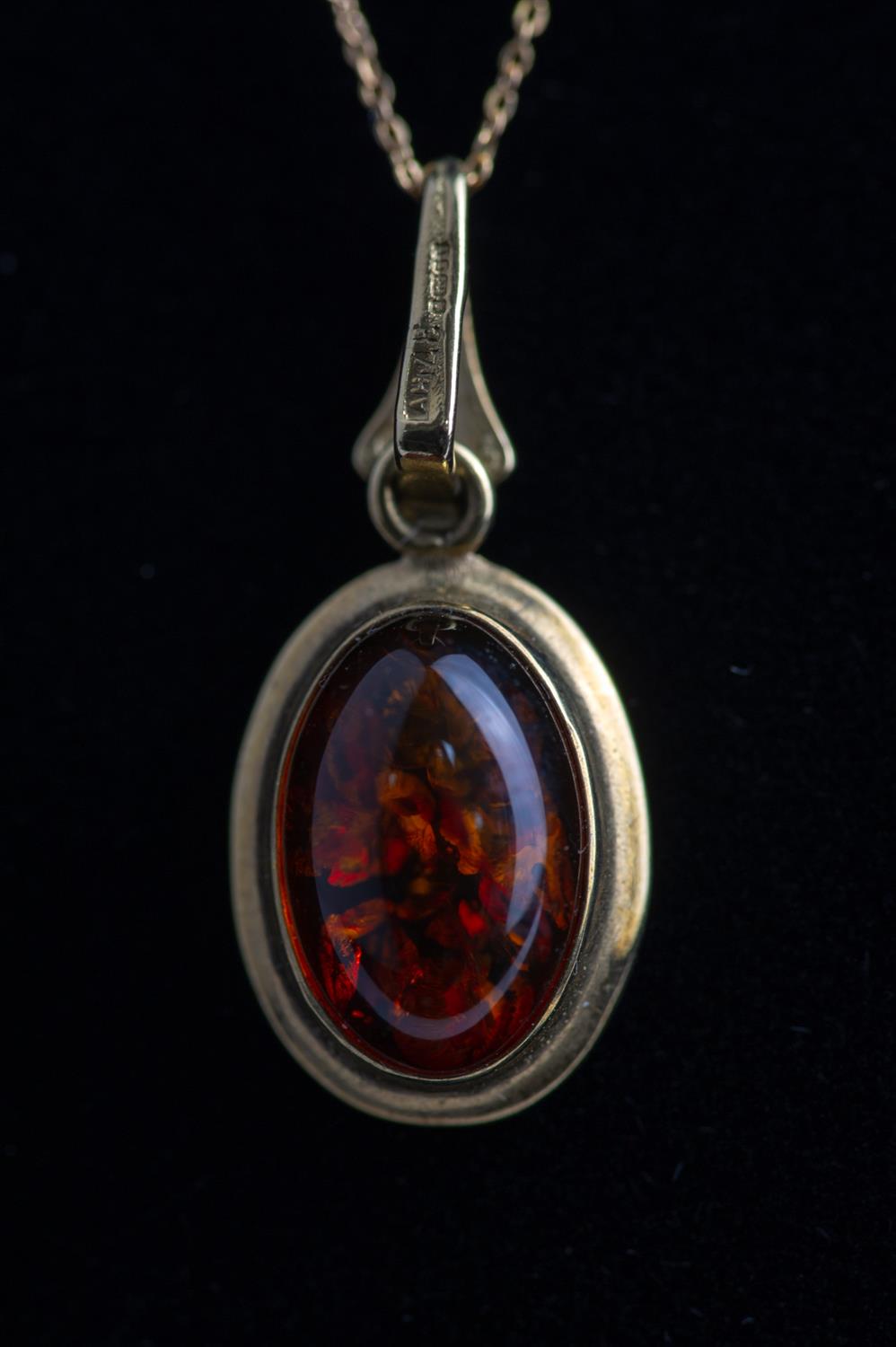 Single stone amber pendant, in 9ct gold, on a stamped 9ct chain, chain length 40cm, - Image 5 of 5