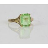 9ct gold ring set with a green natural glass stone, size S½, 1.8 grams