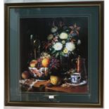 After Raymond Campbell, pair of prints in colours depicting still lives with fruit,