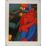 Christopher Battye (b. 1942), 'Waiting for the Night Bus', lithograph in colours, ed. 17/100,