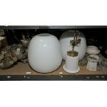 Pair of large white glass ceiling light shades, wall lights and other shades,