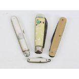 Silver bladed fruit knife and three other vintage pen knives