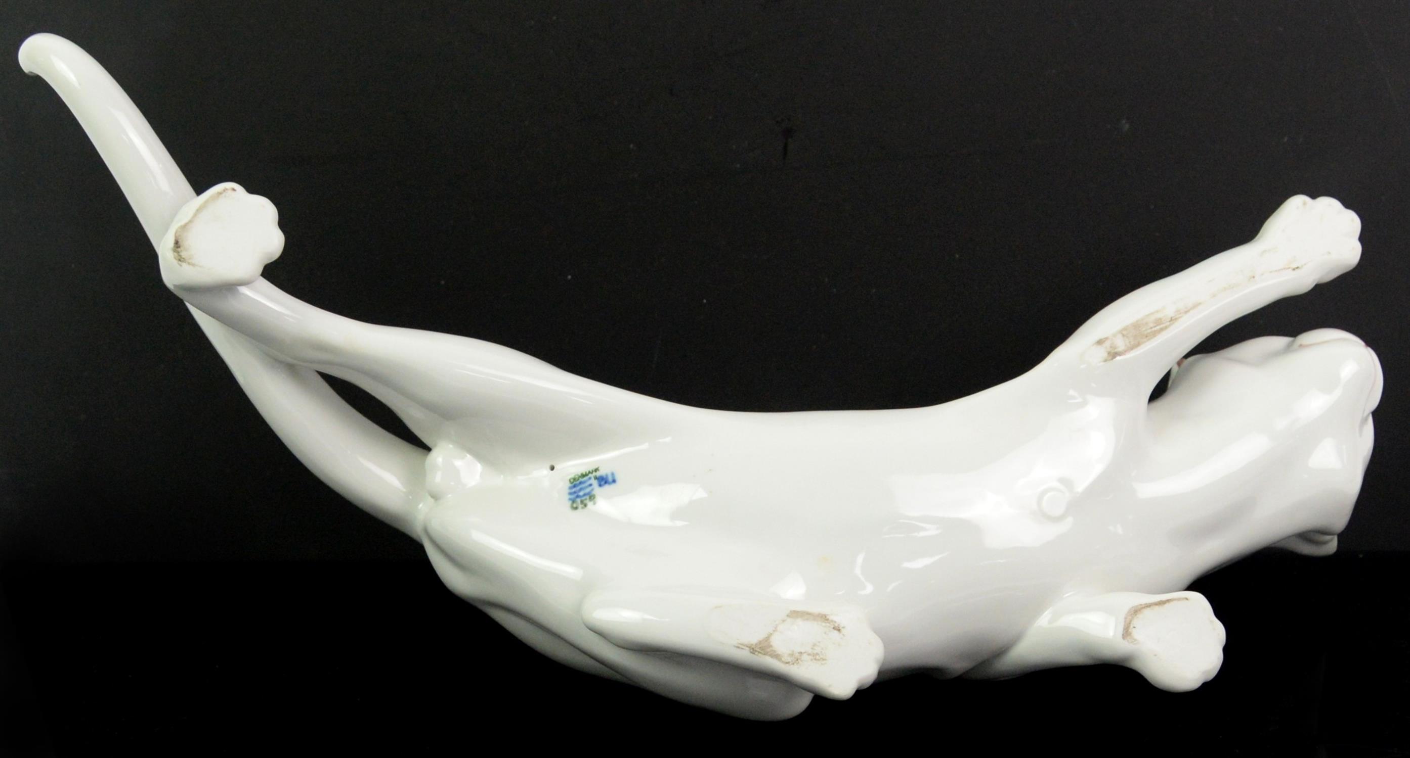 Large Royal Copenhagen porcelain cat, with a plain white glaze, numbered 059, 45cm L. - Image 2 of 2