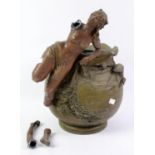 Art Nouveau figural spelter jardinière cast with a sea sprite and marine creatures,