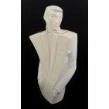Lindsey B. white glazed jar and cover as the torso of a man wearing a jacket, 1983, 39cm high