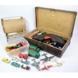 A vintage toy car part racing set with cars and track, three boxes of Corgi and Dinky die cast cars