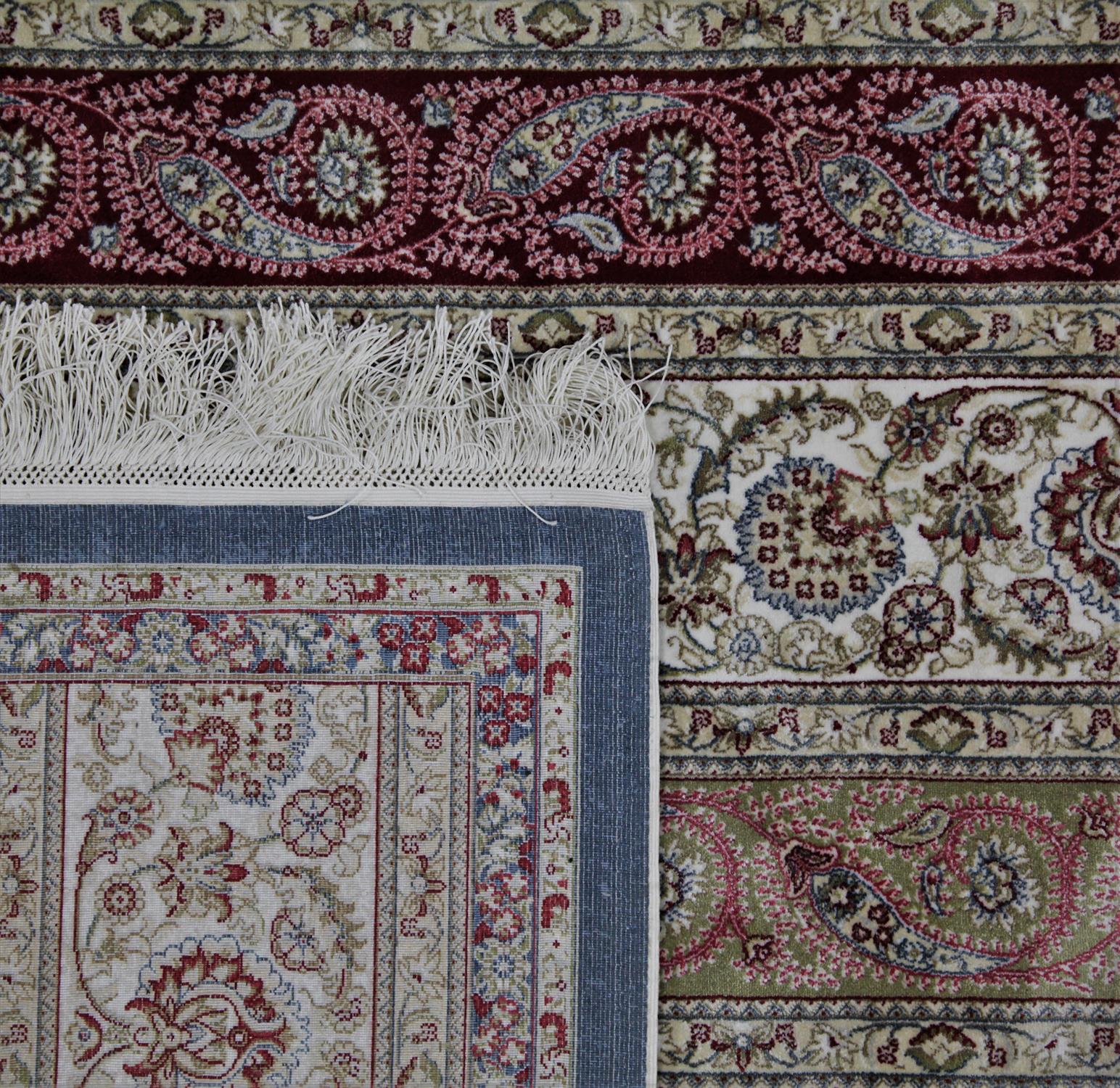 Persian design silk rug, with rows of trailing vine and boteh on ivory, blue, red and pistachio - Image 2 of 2