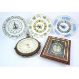 Coalport and Worcester plate wall clocks, Horoscope wall clock, five clocks in lot.