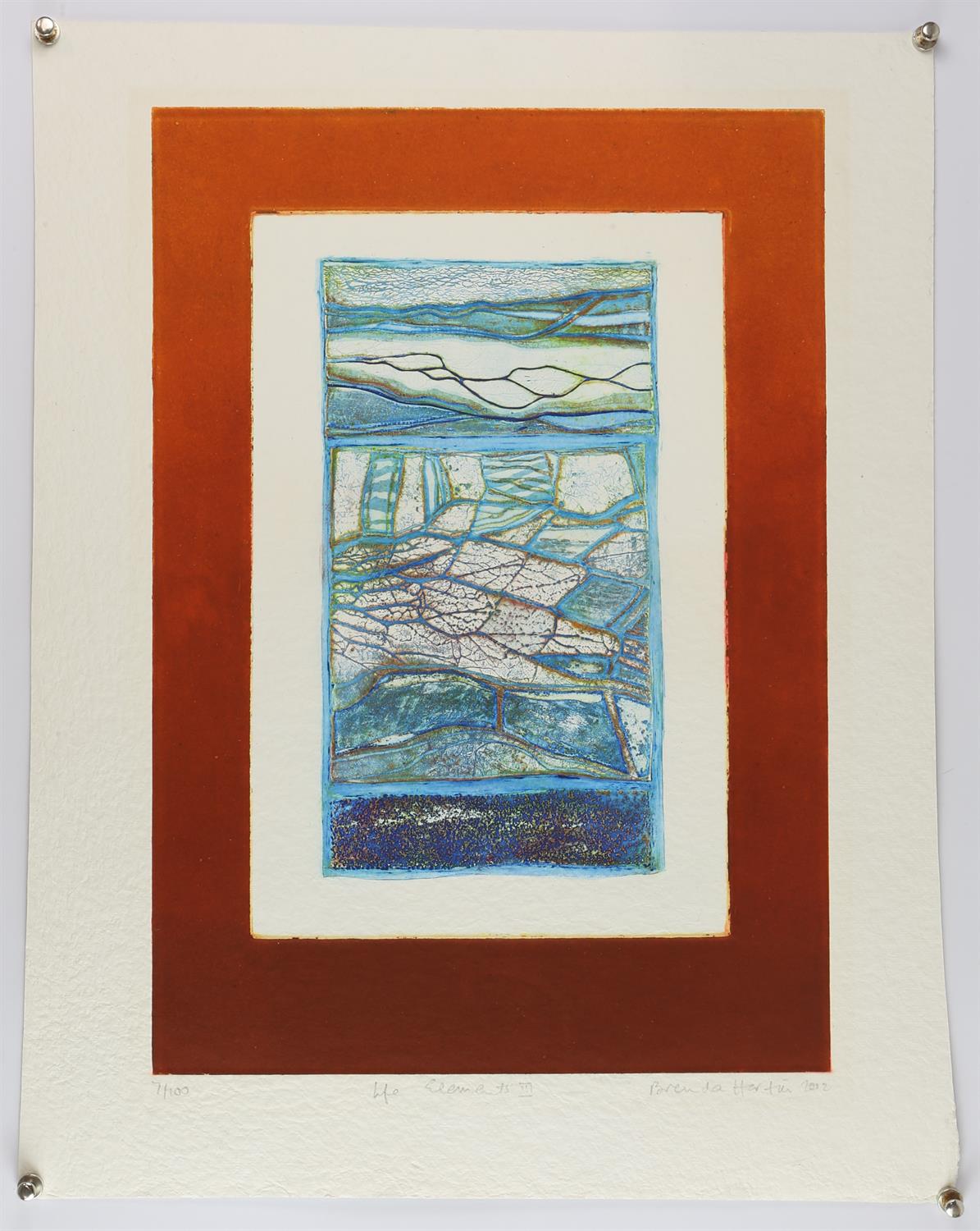 Brenda Hartill (b. 1943), 'Life Elements', collagraph, ed. 7/100, signed in pencil to margin,