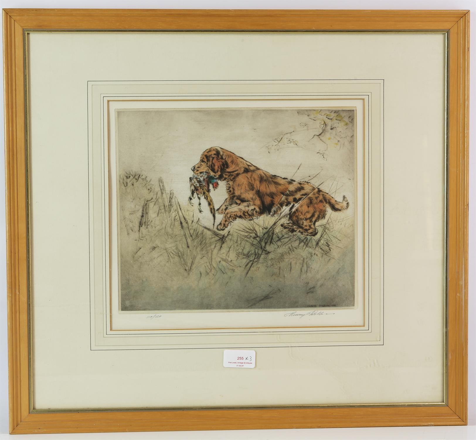 Henry Wilkinson (1921-2011), three etchings in colours depicting hunting dogs, signed in pencil to