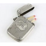 19th Century silver floral and engine turned finish silver vesta case Birmingham 1898