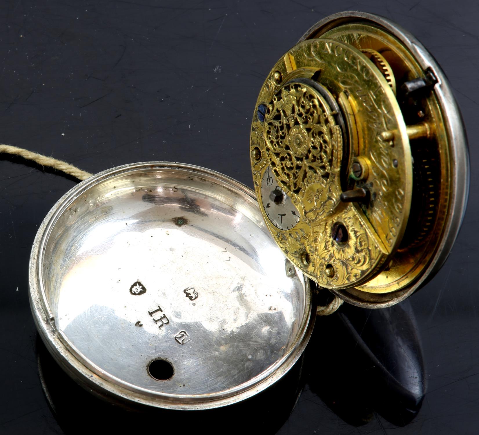 A silver pair case pocket watch, the white enamel dial with Roman numeral hour markers and - Image 5 of 6