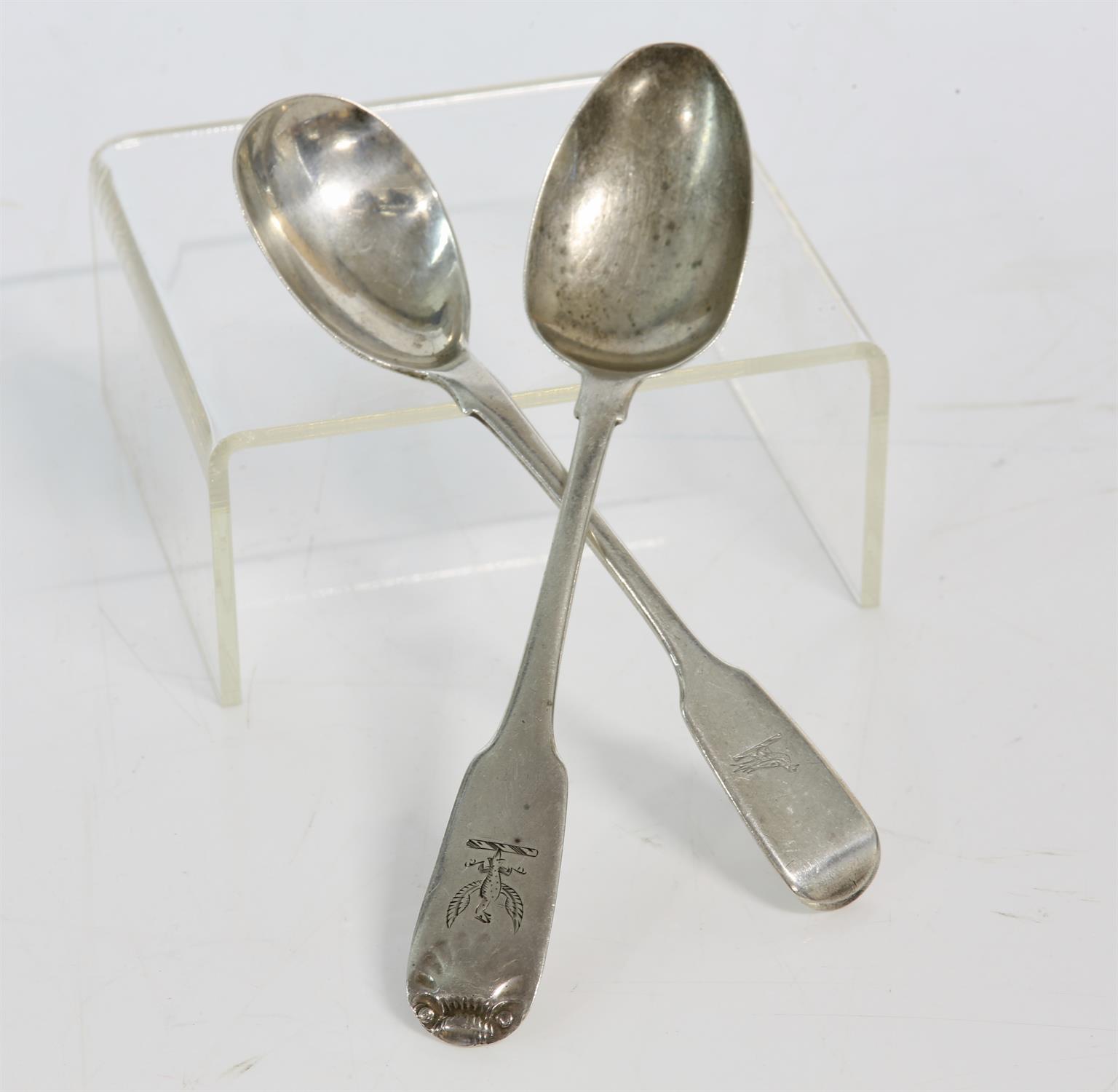 Irish provincial silver fiddle and shell spoon with Ramsey coat of arms marked sterling, - Image 2 of 2