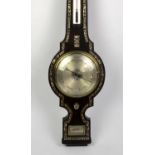 A mahogany and Mother of Pearl foliate inlaid Banjo barometer, Marked to base Welling Opticians